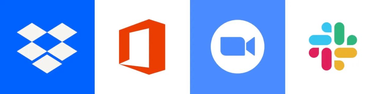 Dropbox、Microsoft Office、Zoom 和 Slack 的应用图标。