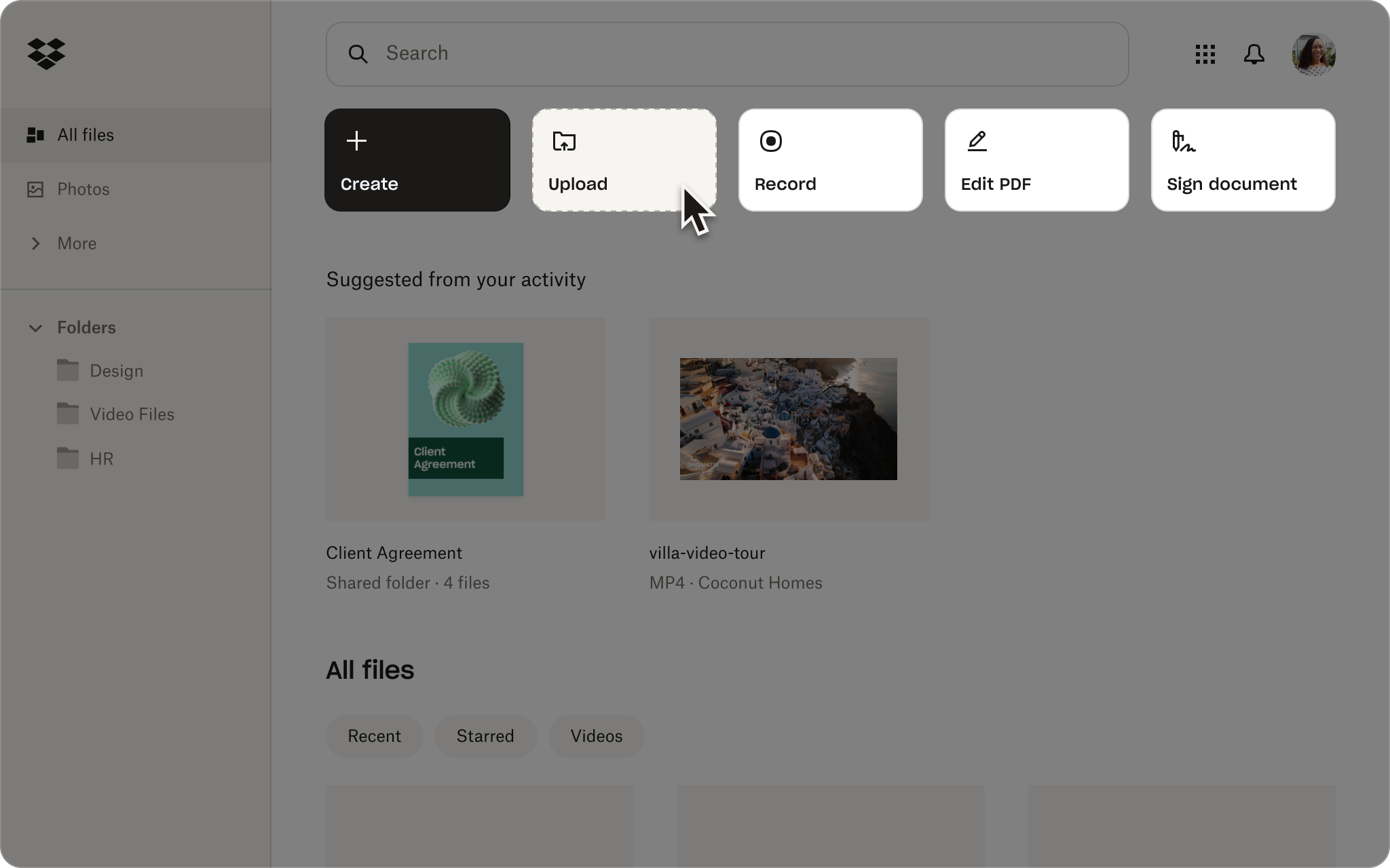 Dropbox 執行列 UI