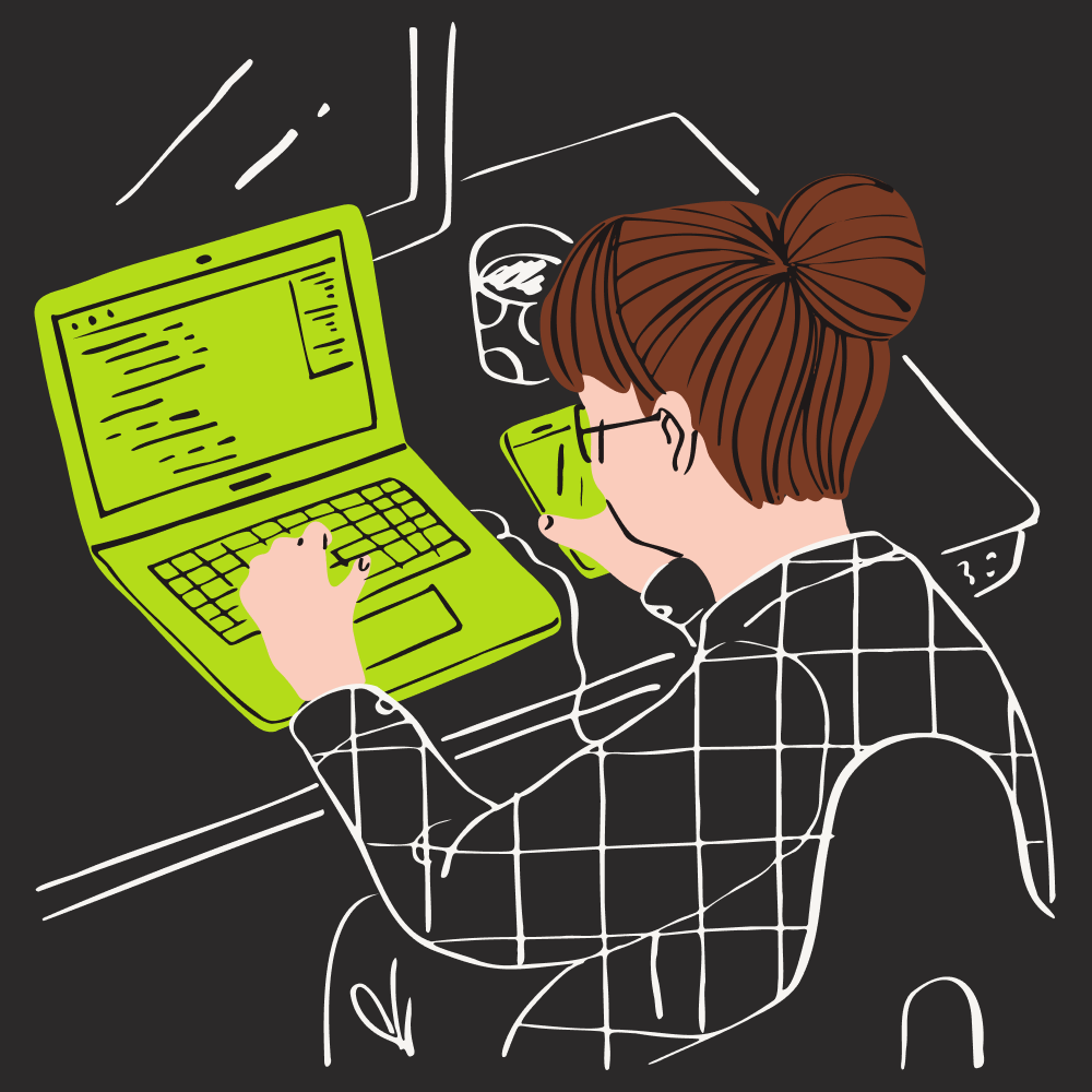 Abbildung mit einem Mädchen an einem Laptop