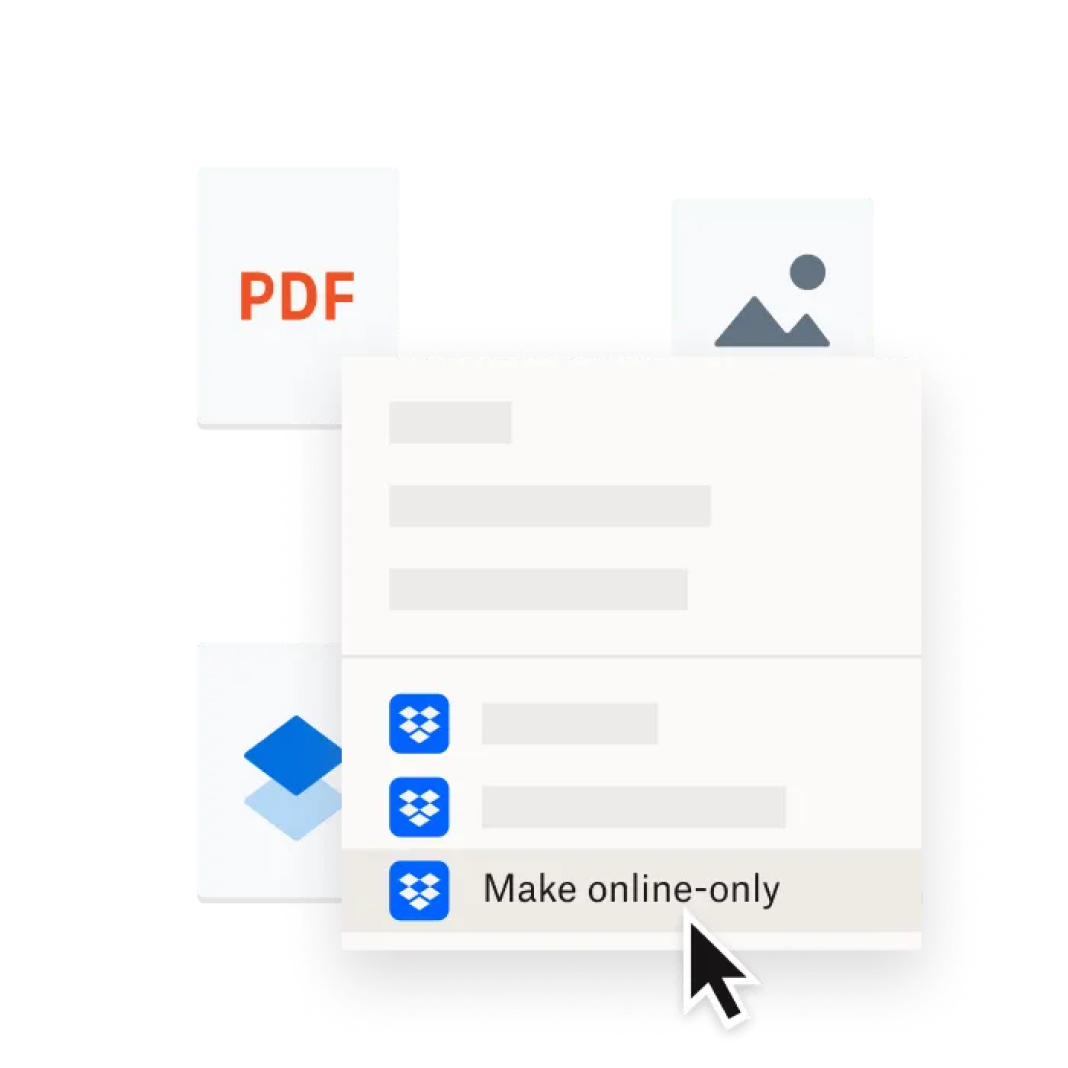 Person, die eine Datei bei Dropbox auf „nur online“ festlegt.