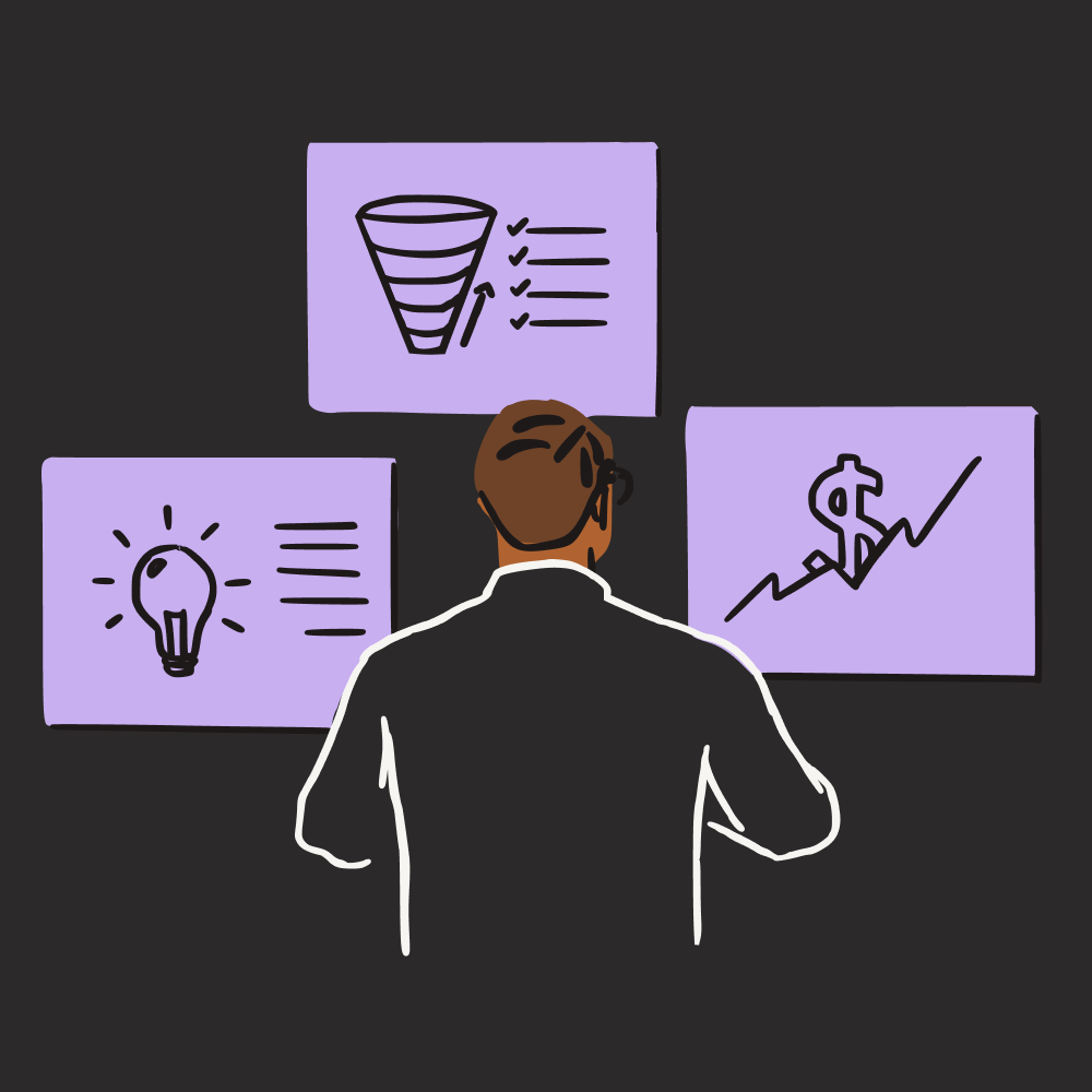 Illustration af en, der analyserer dias i en præsentation