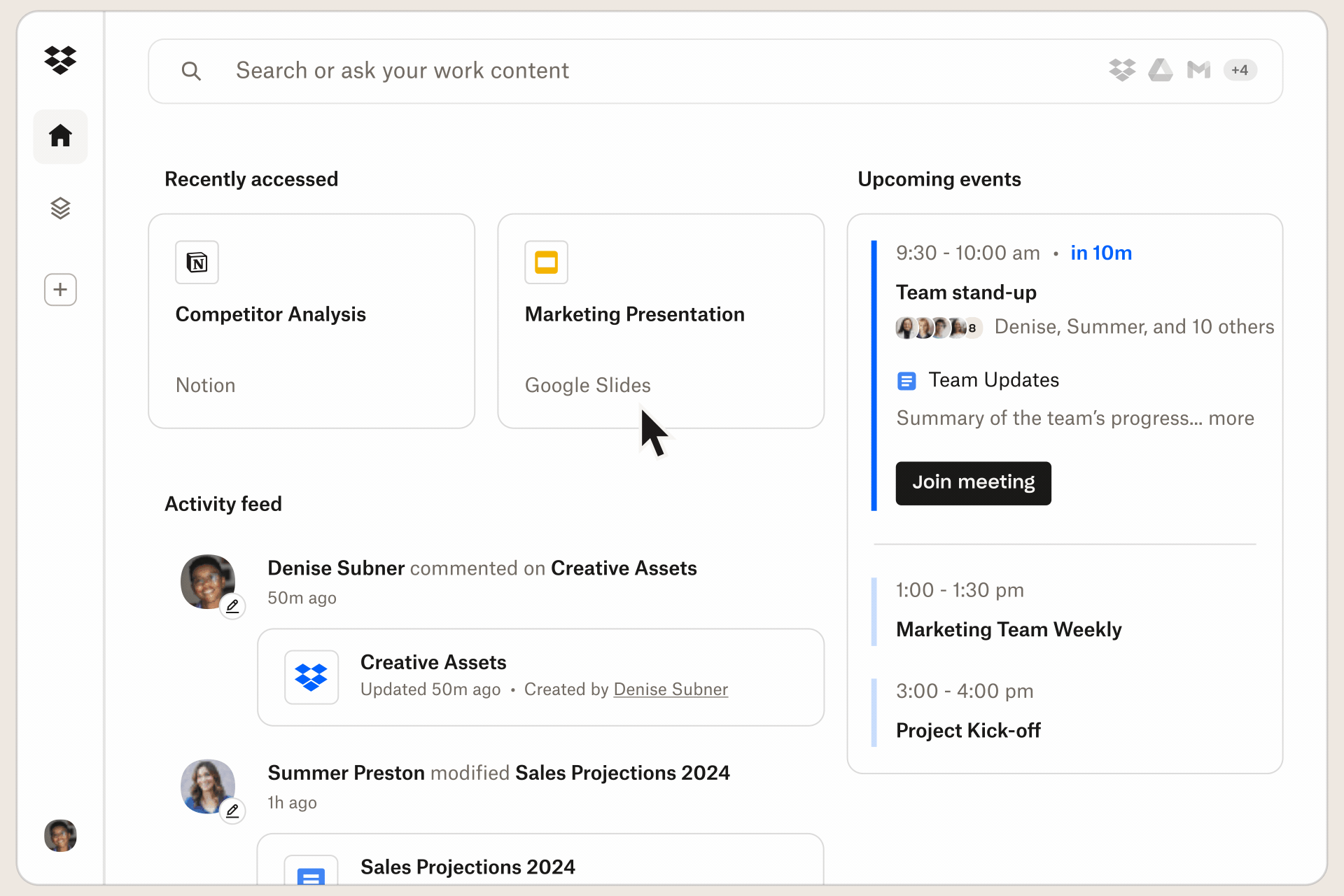 Dash UI of main page