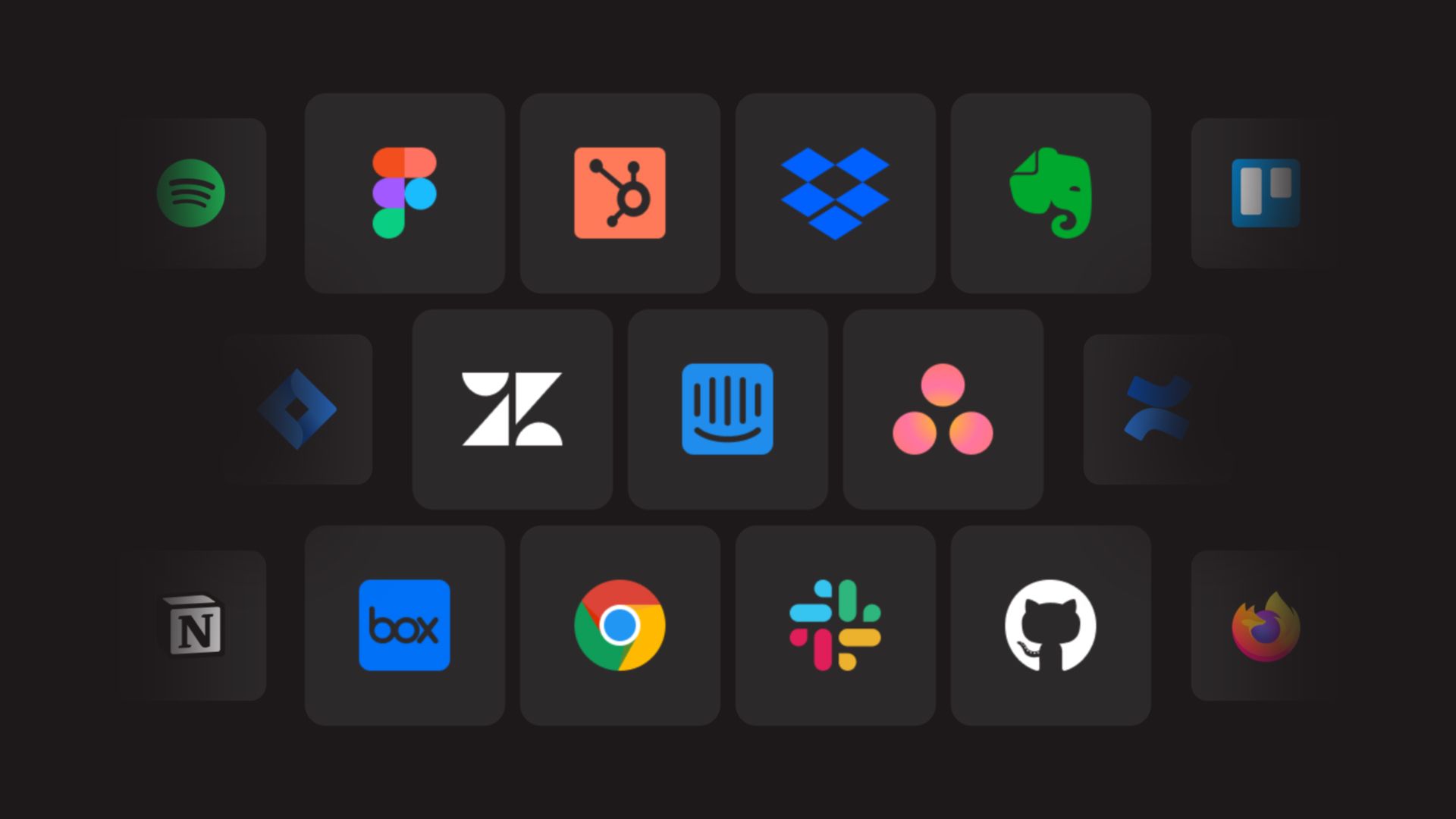 A parade of logos showcase all the different apps that connect with Dropbox Dash.