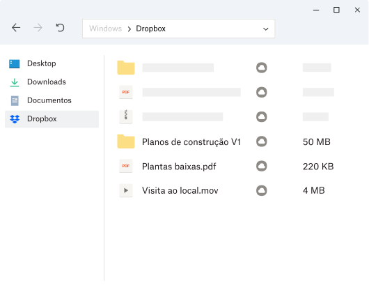 Imagem do sistema de arquivos de um usuário, com a pasta do Dropbox selecionada no painel esquerdo abaixo da pasta Documentos.