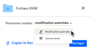 L’utilisateur peut choisir si les personnes avec qui il partage un fichier peuvent le modifier ou uniquement le consulter.
