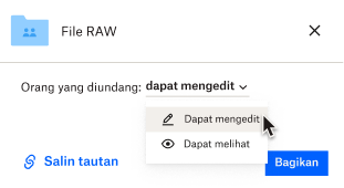 Pada file, pengguna dapat memilih apakah orang yang berbagi file dengan mereka dapat mengeditnya atau hanya lihat.