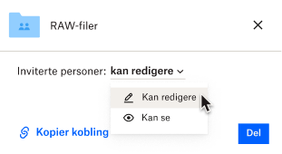 For en fil kan en bruker velge om personene de deler filen med kan redigere den eller om den er skrivebeskyttet.