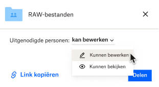 Voor een bestand kan een gebruiker kiezen of diegenen met wie ze het bestand delen, het bestand kunnen bewerken of alleen kunnen bekijken.