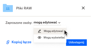 Użytkownik może wybrać, czy osoby, którym udostępnia plik, mogą go edytować, czy tylko wyświetlać.