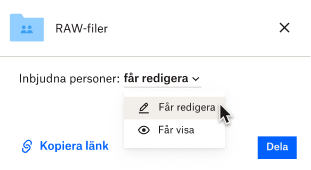 I en fil kan en användare välja om de personer de delar en fil med kan redigera den eller endast visa den.