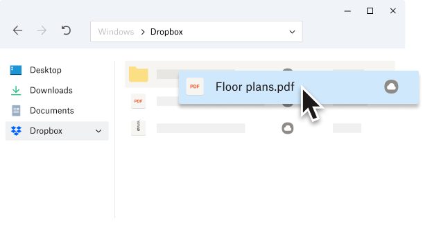User is moving around their pdf “Floor plans.pdf” in the Dropbox folder on their desktop. 