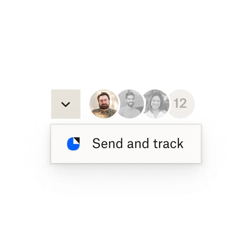 A “Send and track” dropdown next to a list of user photos
