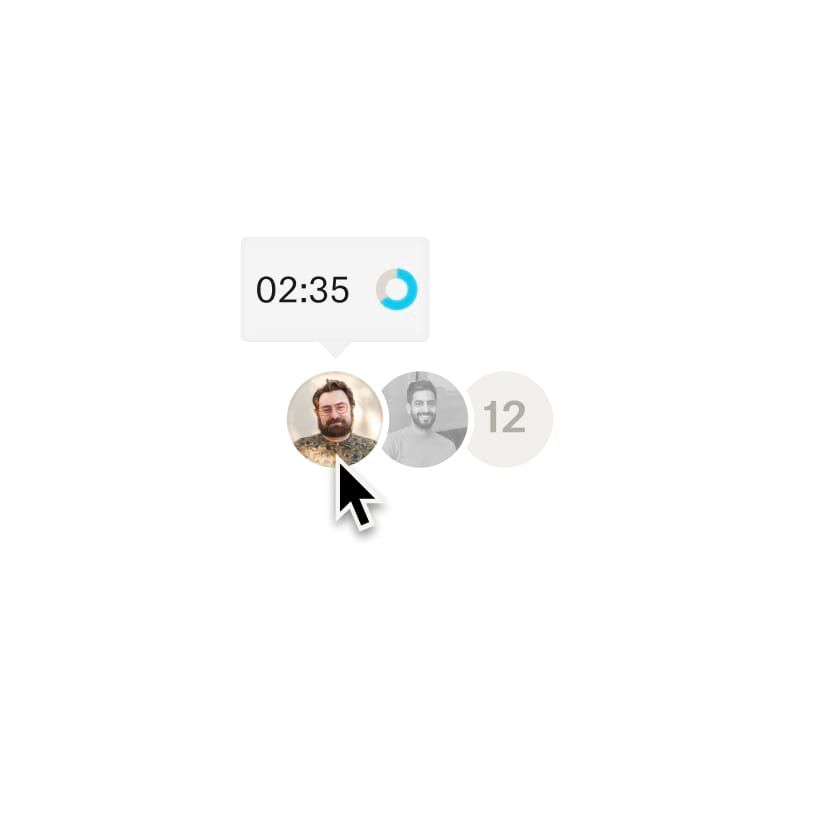 Un usuario que pasa por encima del ícono de otro usuario para ver el tiempo que ha visto el documento