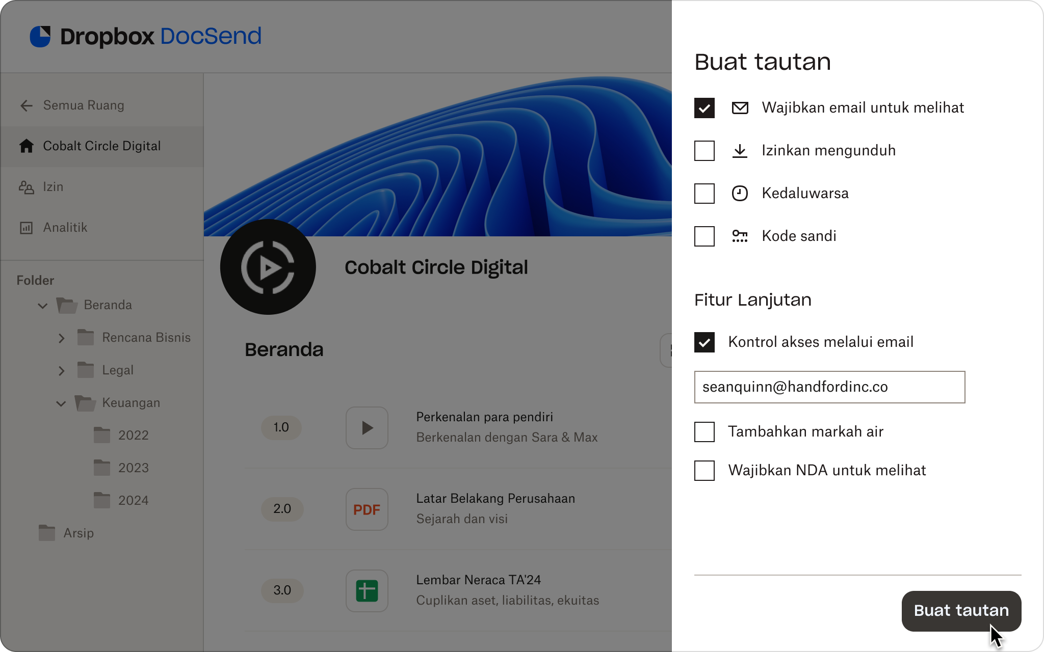 Izin ruang data DocSend