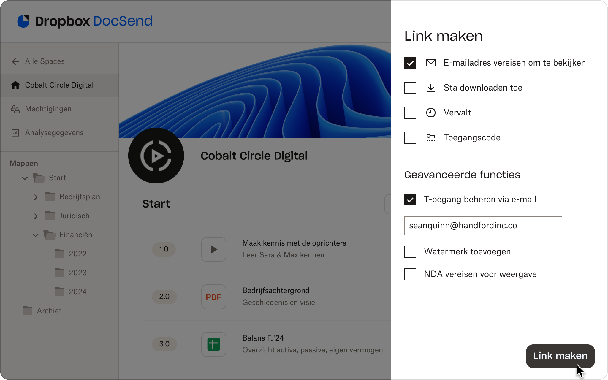 Machtigingen voor DocSend-gegevensruimten
