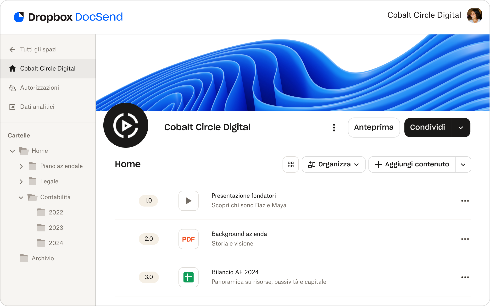Personalizzazione della data room di DocSend