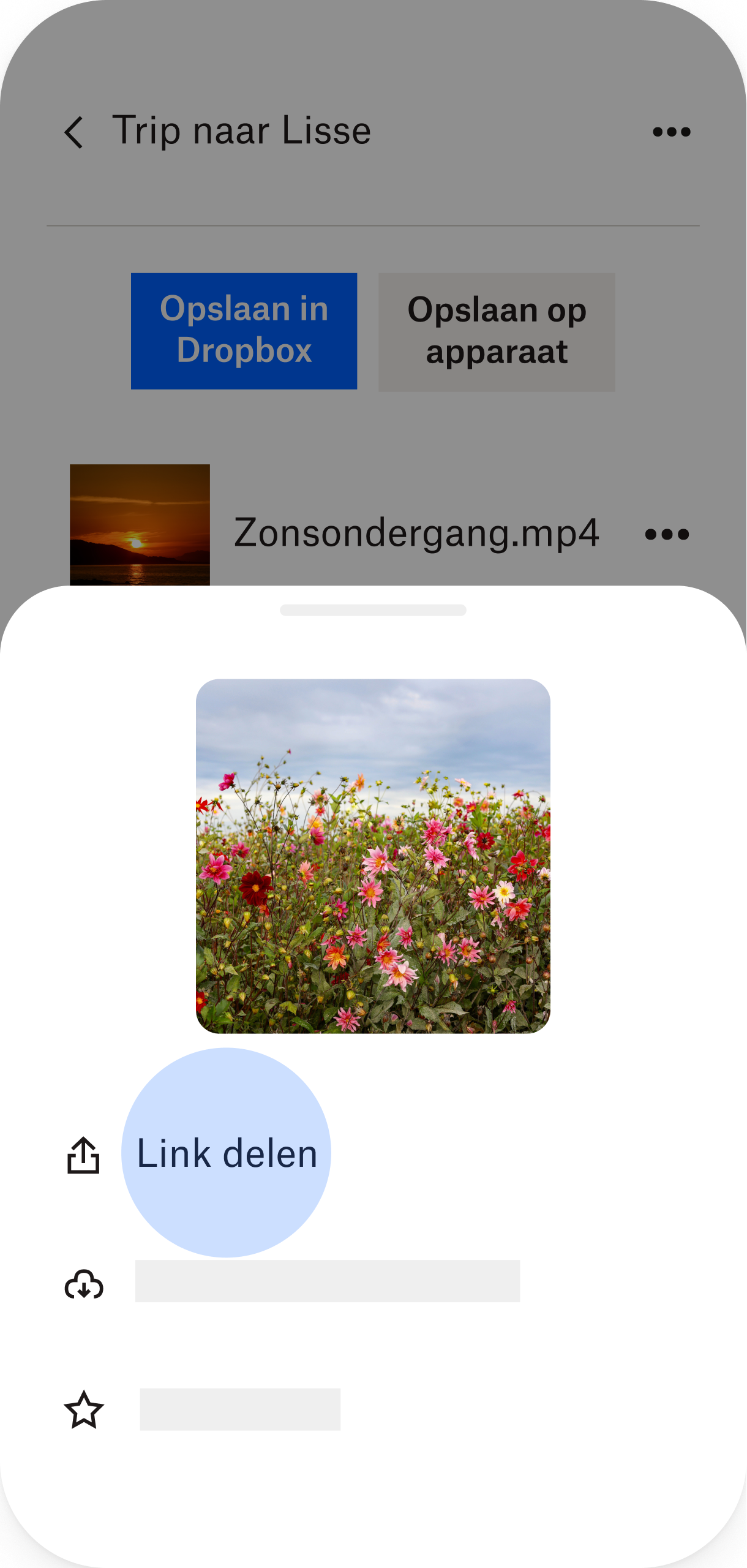 Telefoonscherm waarop link delen is gemarkeerd