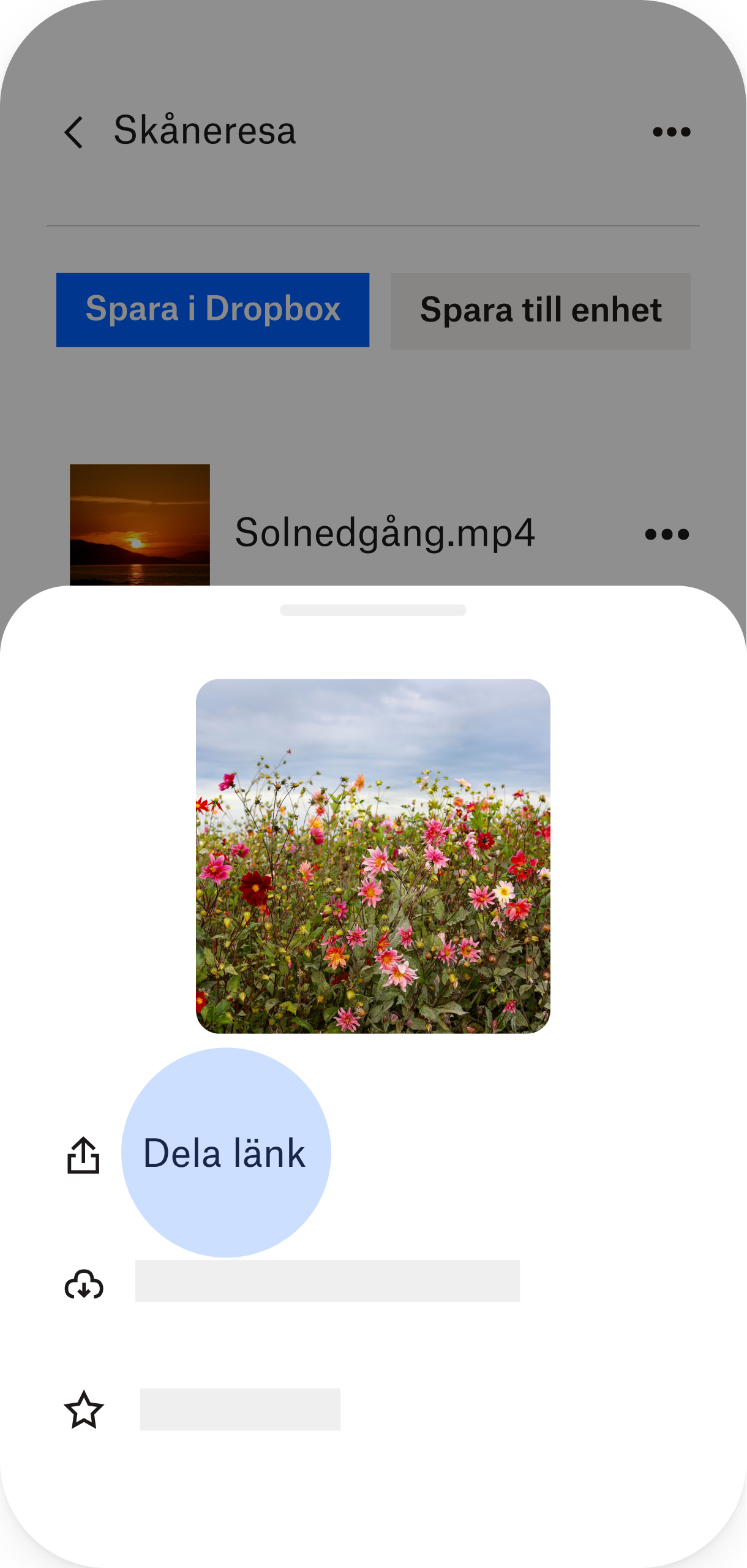 Telefonskärm med en markerad nerladdningslänk