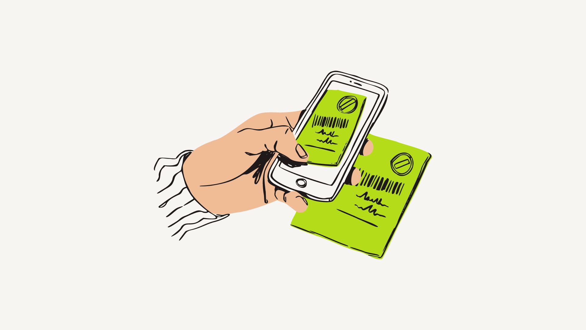 Hand som skannar ett kvitto med en telefon