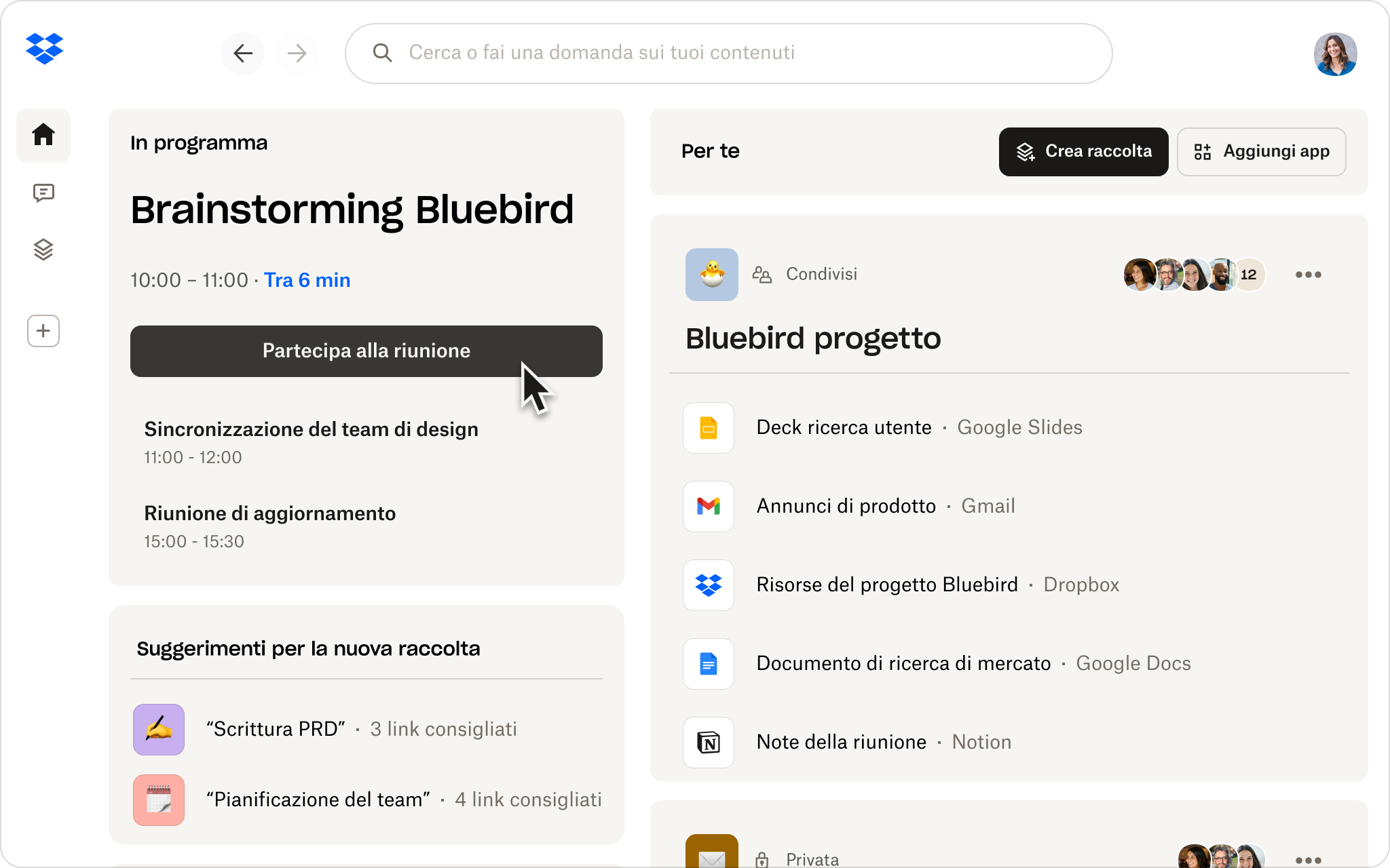 L'immagine animata mostra l'utente che digita &quot;company objectives&quot; (obiettivi aziendali) nella barra di ricerca di Dash, visualizza il contenuto con le parole chiave in primo piano e fa clic su un file Dropbox Paper con titolo Company Objective Key Results (OKR, Obiettivi e risultati chiave dell'azienda).