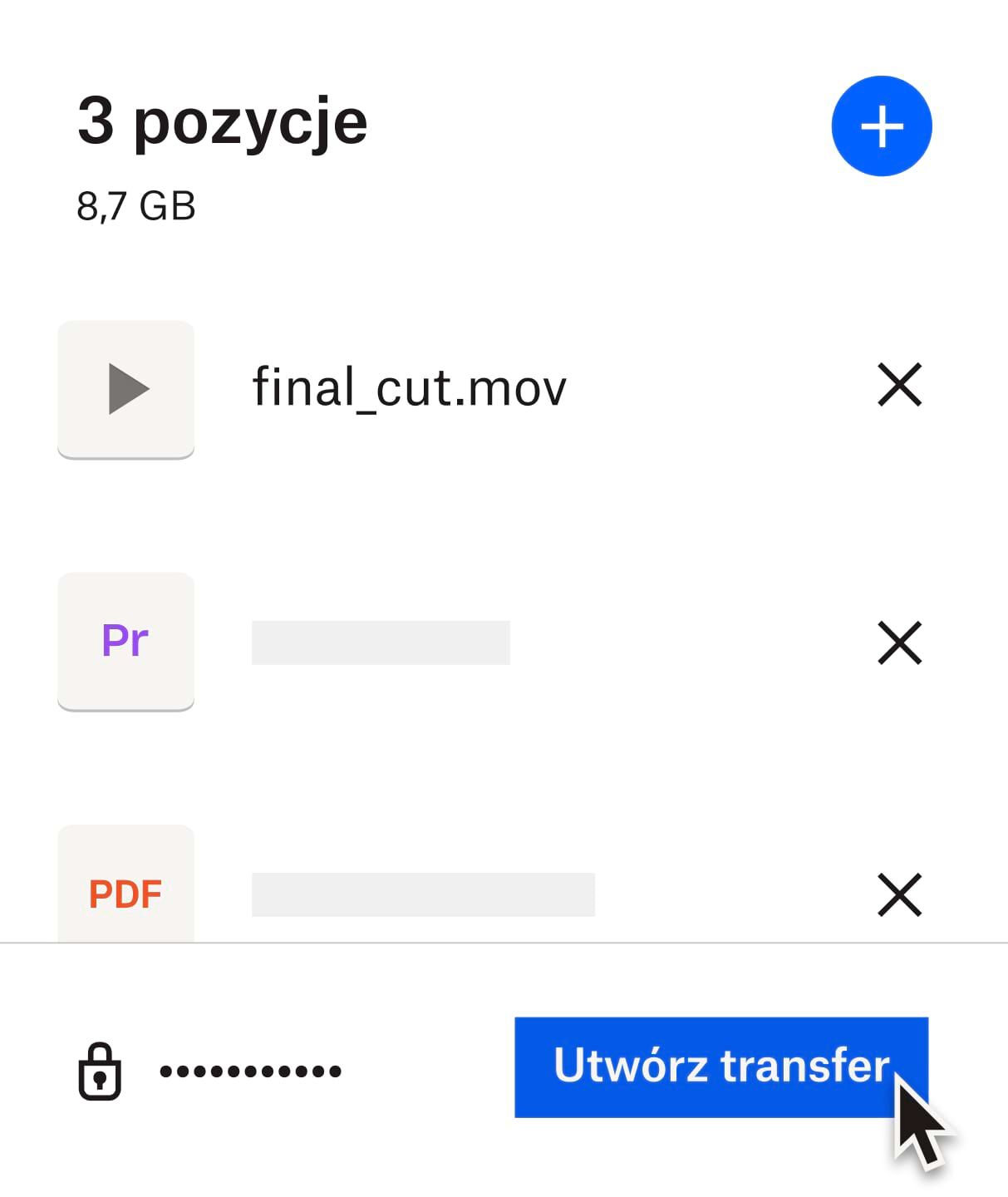 Użytkownik wysyłający chroniony hasłem plik wideo za pomocą Dropbox Transfer