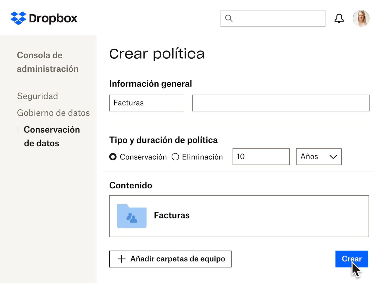 Complemento de gobierno de datos - Dropbox