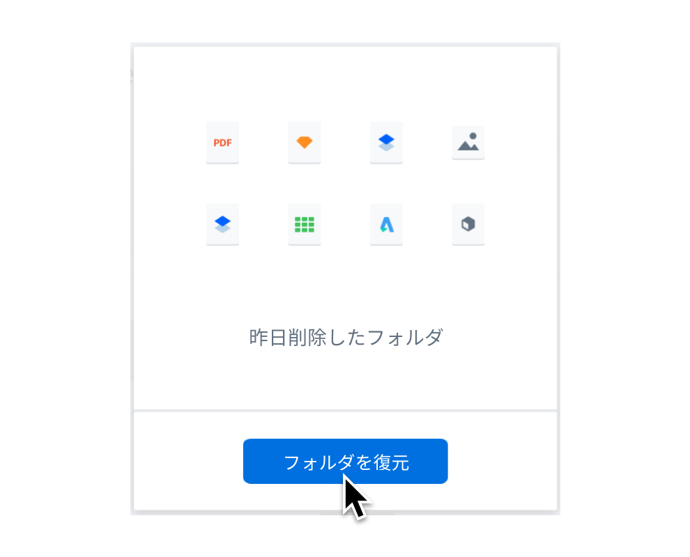 ［フォルダを復元］ボタンで削除ファイルを復元しようとしているユーザー