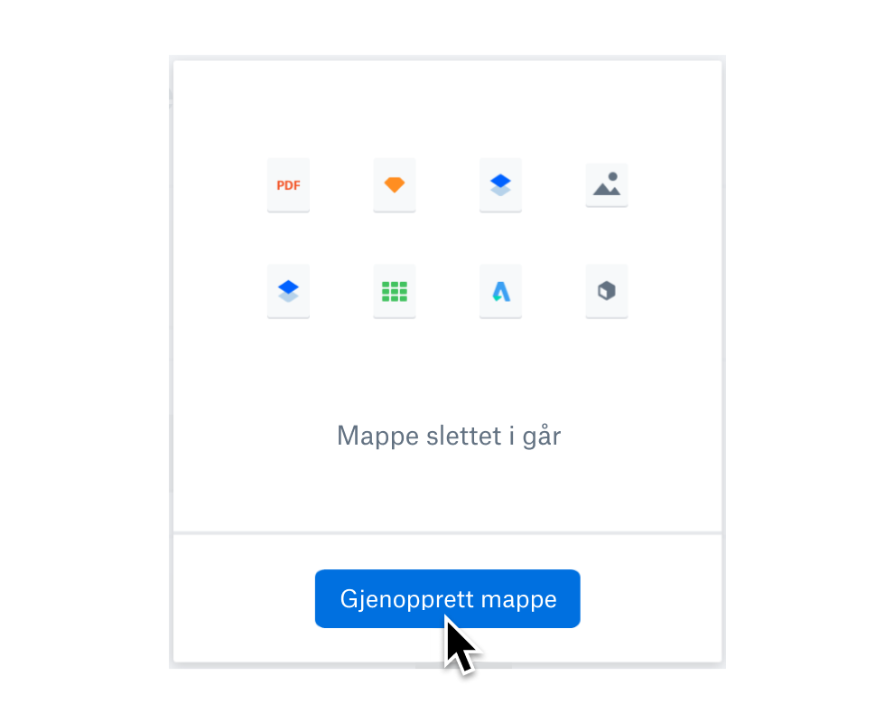 Bruker som velger knappen for gjenopprettingsmappe for å gjenopprette slettede filer.