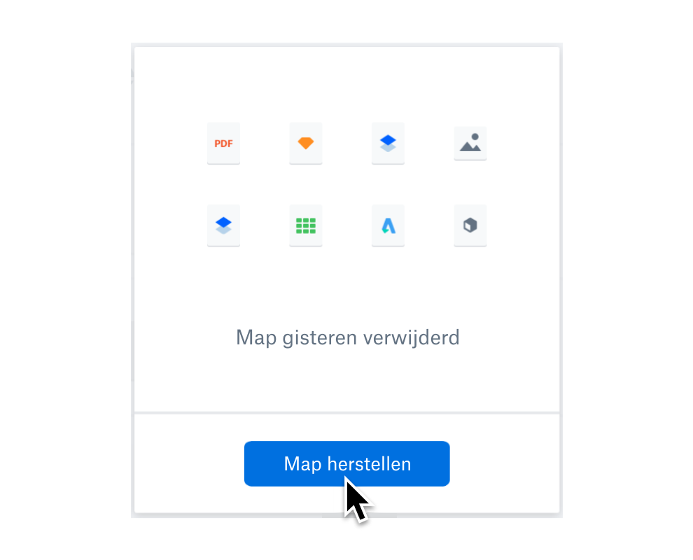 Gebruiker die de knop Map herstellen selecteert om verwijderde bestanden terug te zetten.