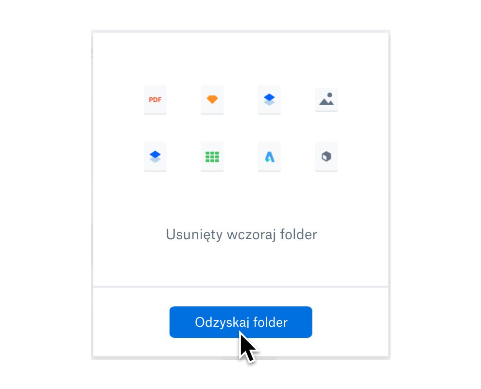 Użytkownik klikający przycisk przywracania folderu w celu odzyskania usuniętych plików.