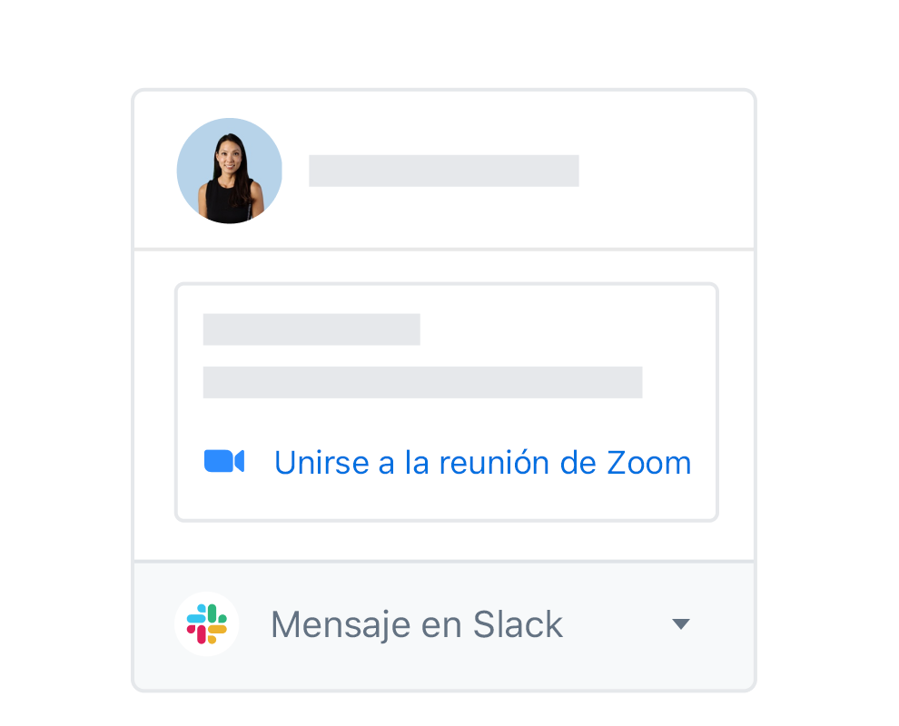 Un perfil de usuario de Dropbox con opciones integradas para unirse a una reunión en Zoom o enviar un mensaje en Slack.