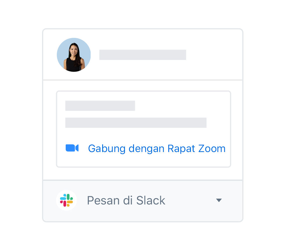Profil pengguna Dropbox dengan opsi terintegrasi untuk mengikuti rapat Zoom atau menggunakan pesan di Slack.
