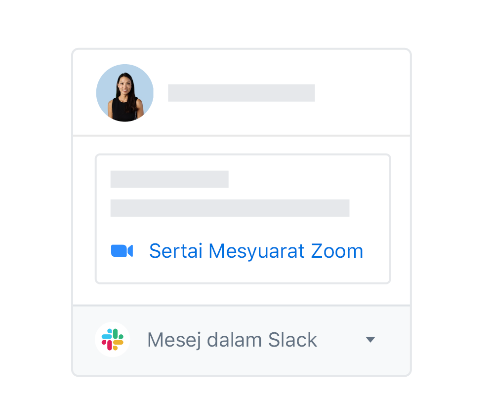 Profil pengguna Dropbox dengan pilihan integrasi untuk menyertai mesyuarat Zoom atau mesej di Slack.