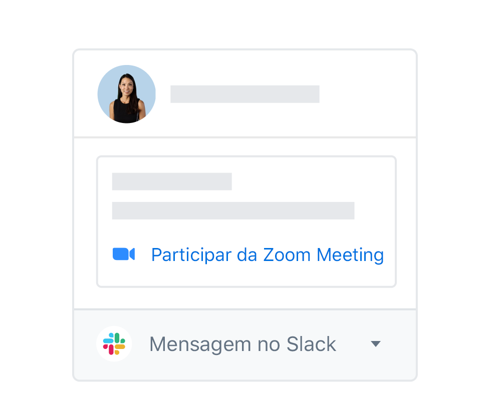 Um perfil de usuário do Dropbox com opções integradas para participar de uma reunião do Zoom ou mensagem no Slack.