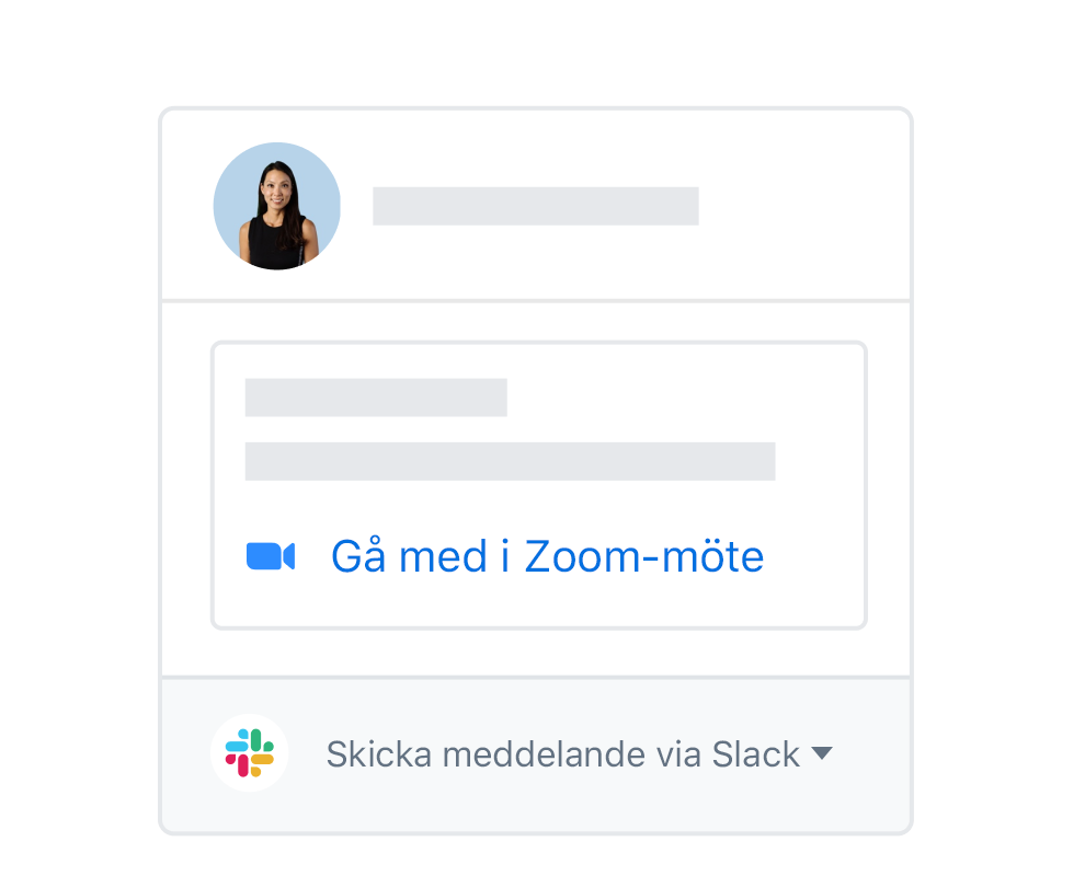 En Dropbox-användarprofil med integrerade alternativ för att gå med i Zoom-möten eller meddelande på Slack.