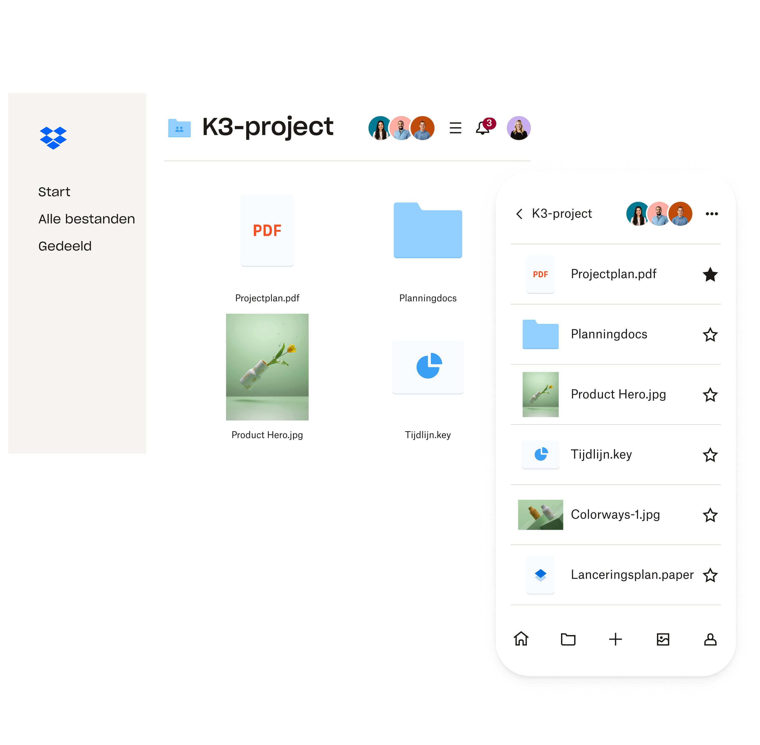 Bestanden worden in de cloud opgeslagen via mobiele en desktopapparaten