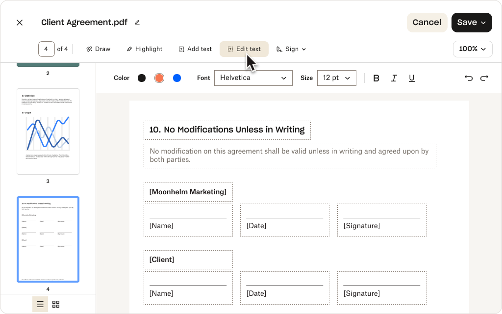 Paparan visual PDF boleh disunting yang disimpan dalam akaun Dropbox pengguna.