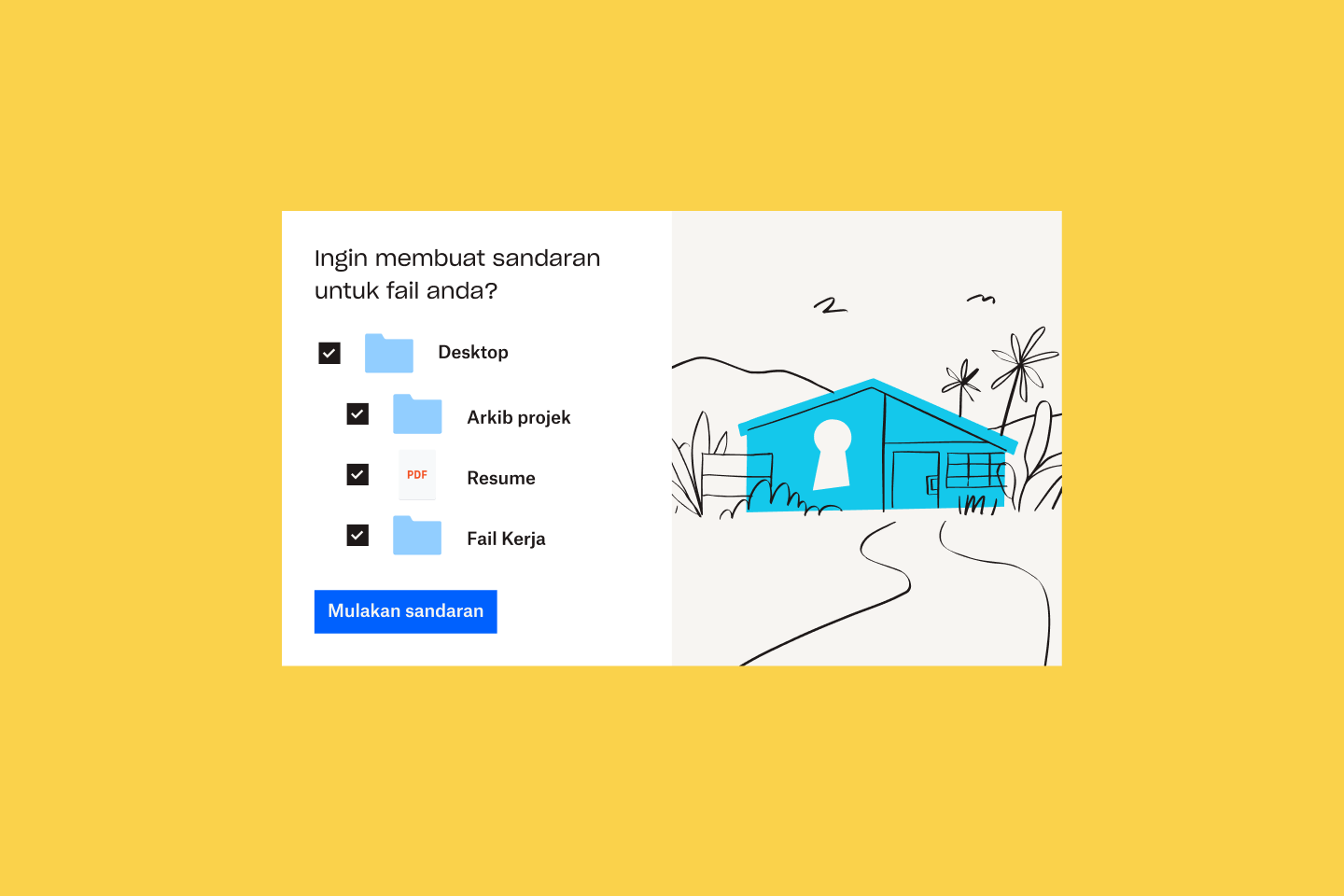 Senarai fail dan folder yang ditambahkan ke Dropbox Backup