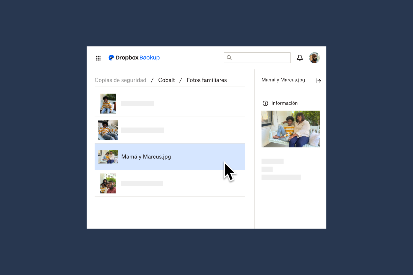 Una lista de los dispositivos guardados en Dropbox Backup, incluidas dos computadoras y un disco duro portátil