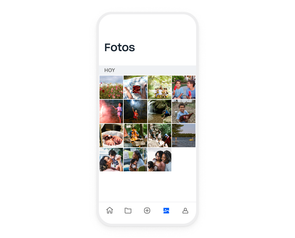 Una colección de fotos guardadas en la cuenta de Dropbox de un usuario en la aplicación para dispositivos móviles