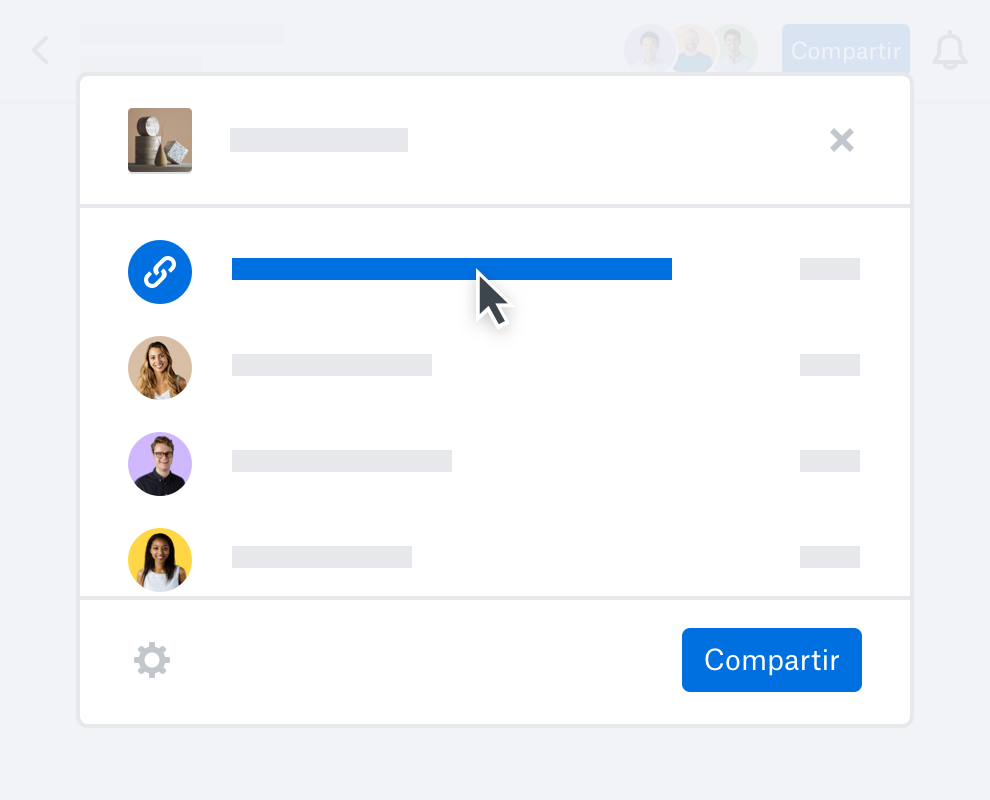 Usuario creando un vínculo a una foto almacenada en su cuenta de Dropbox, listo para compartir con familia y amigos