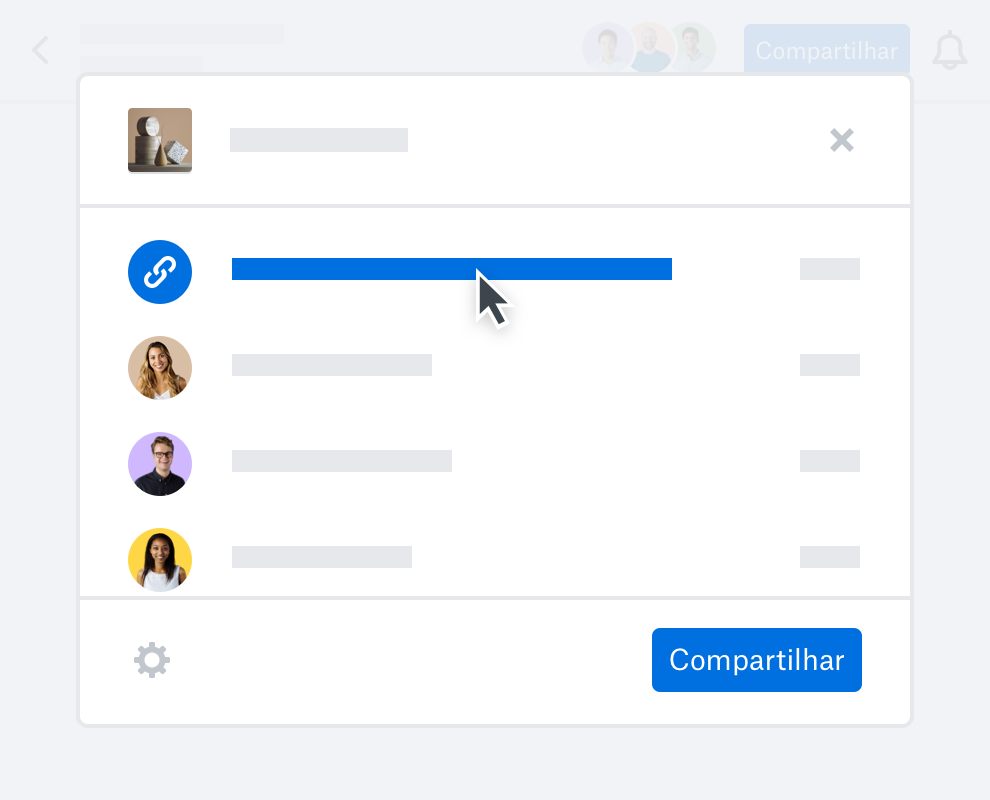 Usuário criando um link para uma foto armazenada na conta do Dropbox, pronta para ser compartilhada com familiares e amigos