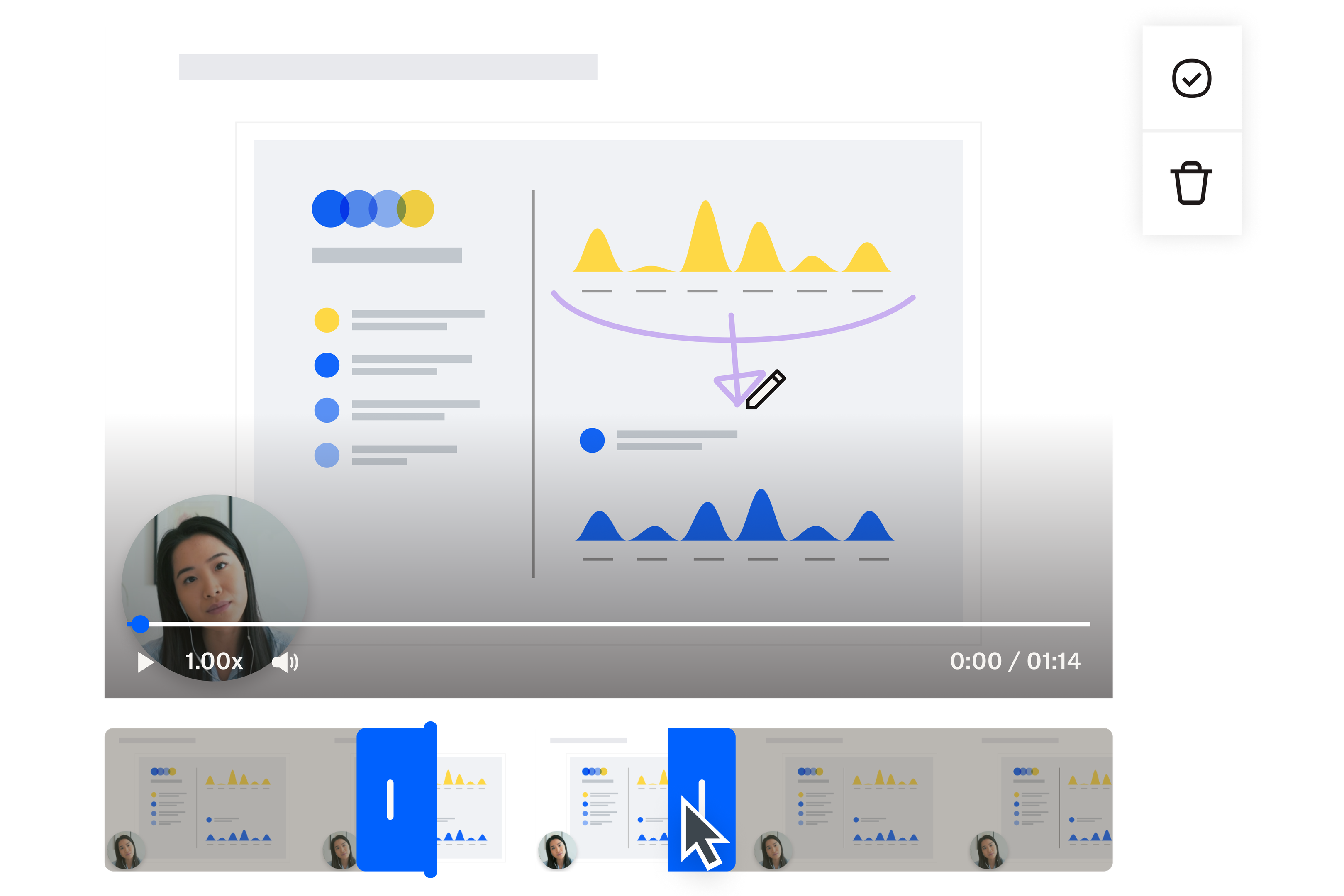 A visual representation of the Dropbox Capture interface, demonstrating how to trim a clip.