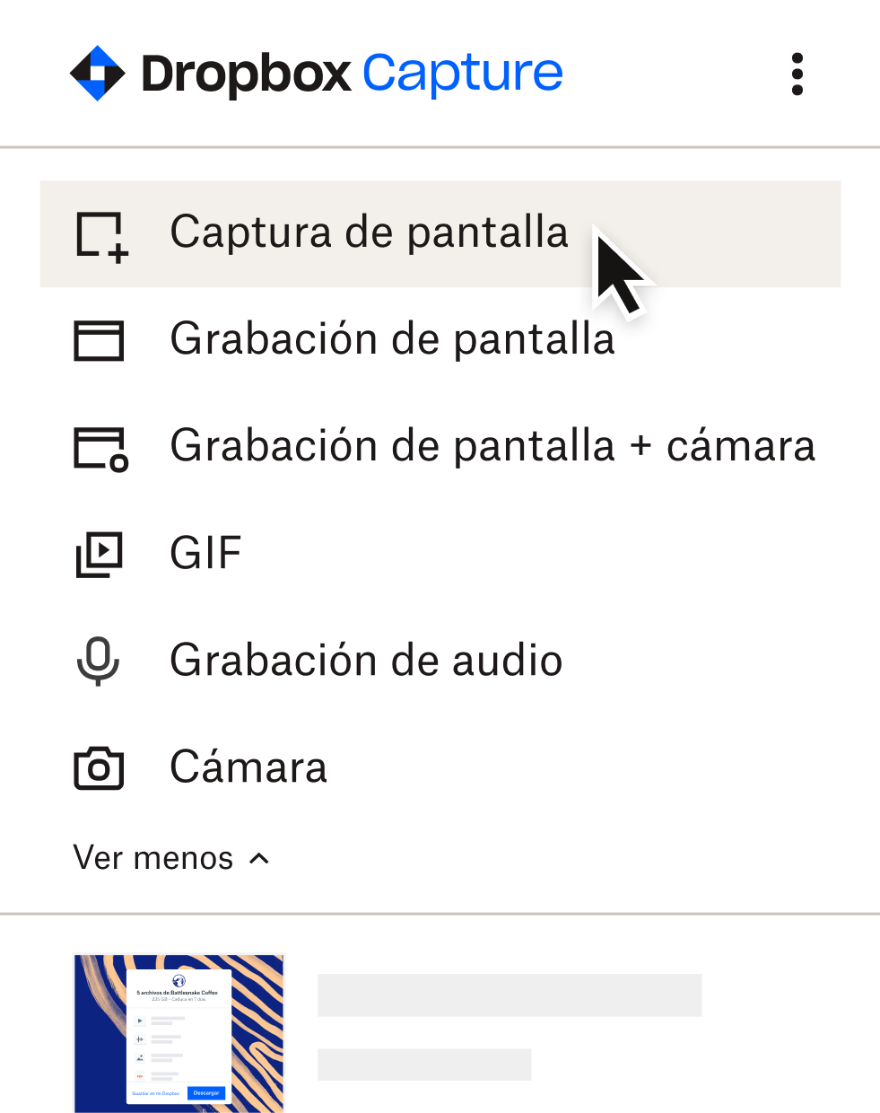 Un usuario seleccionando "Captura de pantalla" en el menú de Capture
