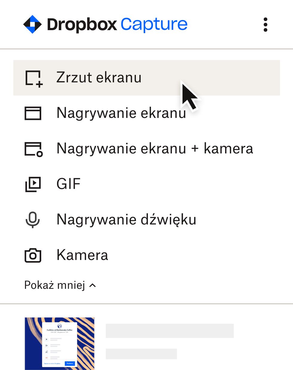 Użytkownik wybierający opcję „zrzut ekranu” w menu Capture