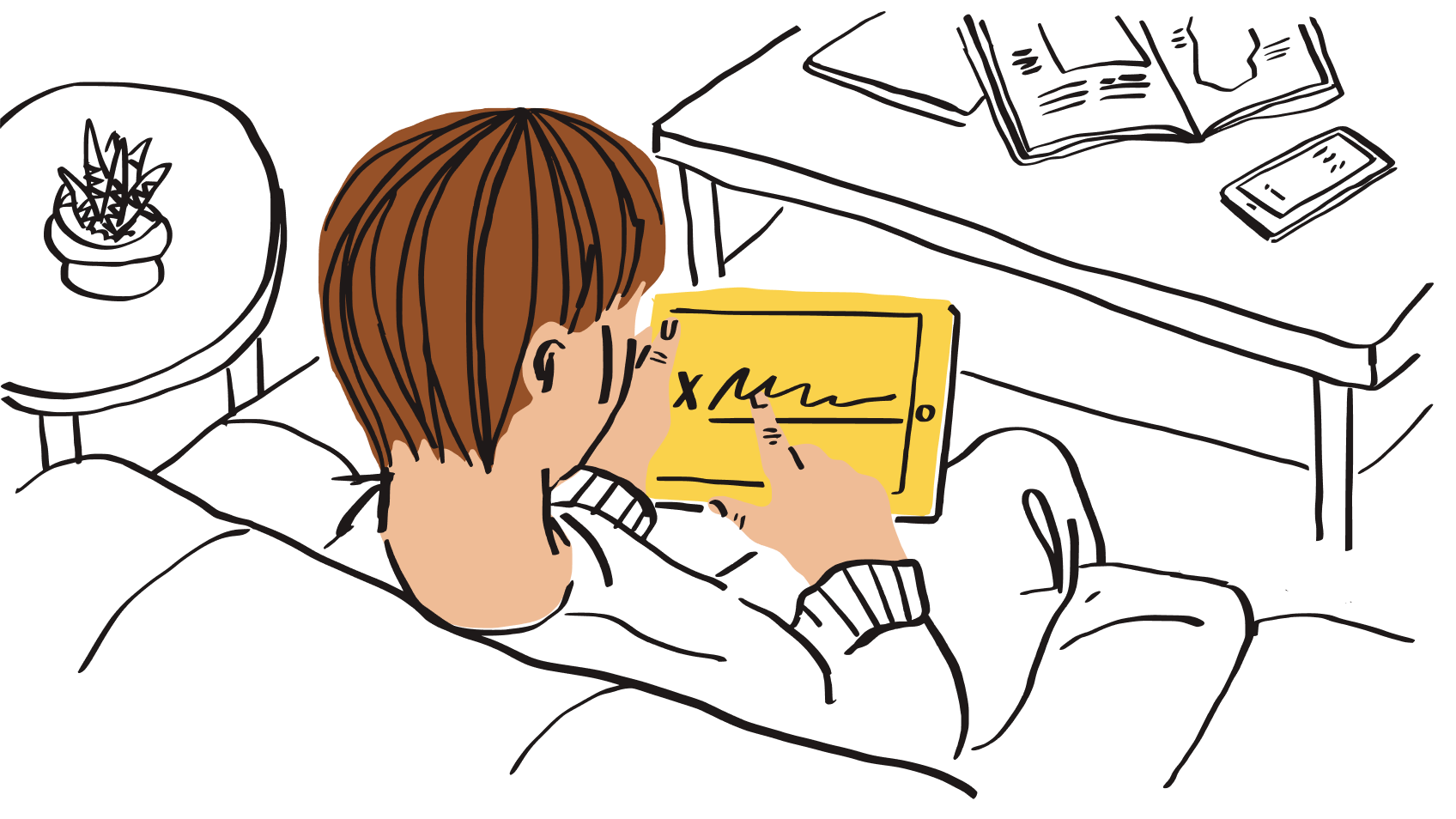 Illustration of a person using Dropbox to sign a PDF.