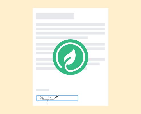 Et elektronisk signert dokument med et grønt bladikon