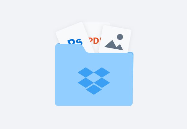 Uma pasta azul contendo diferentes tipos de arquivo, como um arquivo de imagem e um PDF
