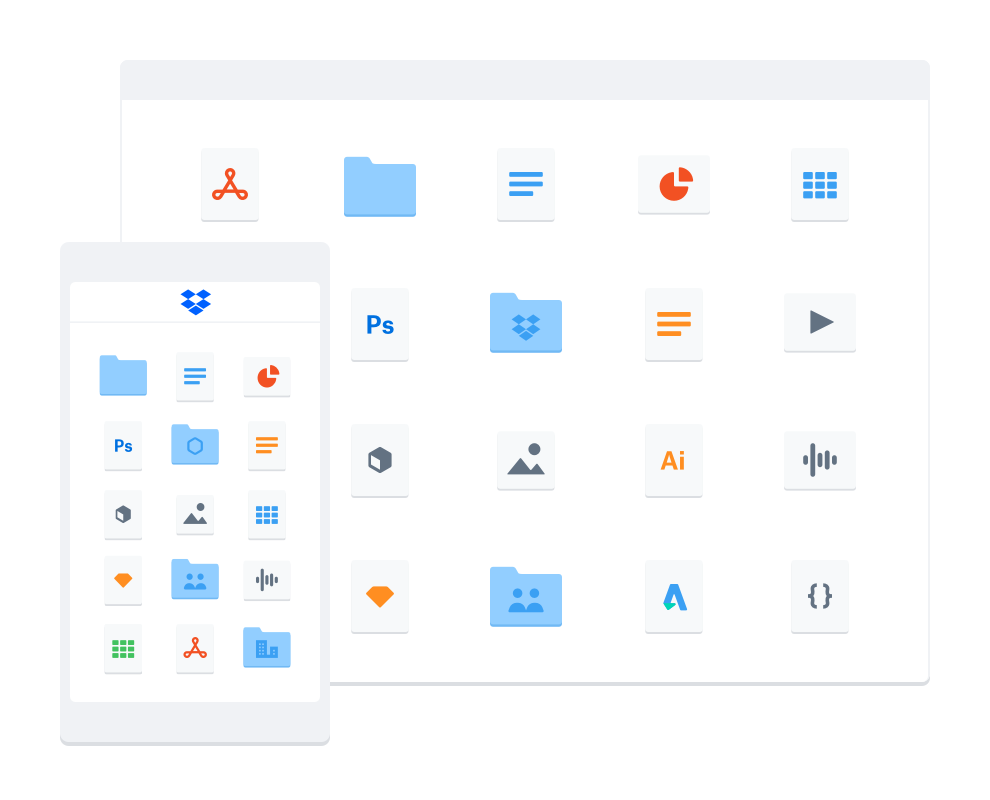 Different file types shown on a desktop and mobile interface