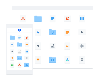 Different file types shown on a desktop and mobile interface